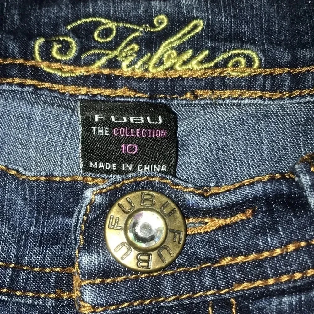 FUBU The Collection distressed bling embroidered jeans boot cut size 10